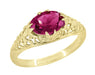 Yellow Gold Edwardian Oval Rubellite Tourmaline Filigree Engagement Ring - October Birthstone