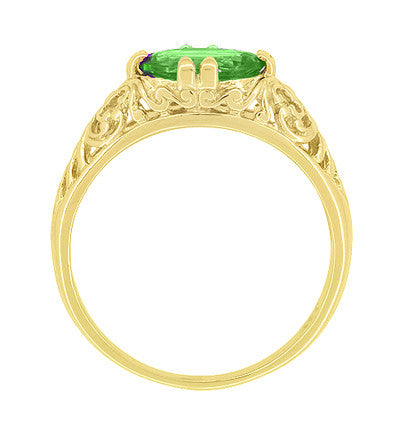 Edwardian Oval Tsavorite Garnet Filigree Engagement Ring in 14 Karat Yellow Gold - Item: R799YTS - Image: 4