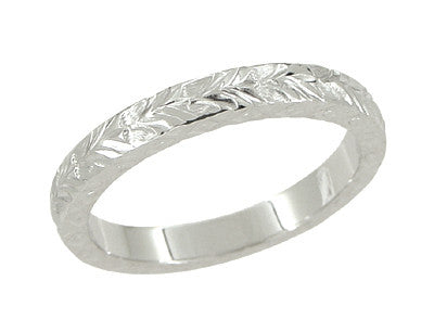 X and O Kisses Wheat Wedding Band in 14 Karat White Gold - Item: R802 - Image: 2