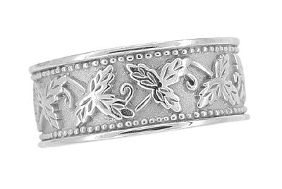 Grapes and Grape Leaves Heavy Wide Wedding Band in 14K White Gold - 8mm Wide - Item: R806 - Image: 3