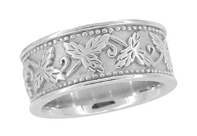 Grapes and Grape Leaves Heavy Wide Wedding Band in 14K White Gold - 8mm Wide - Item: R806 - Image: 2