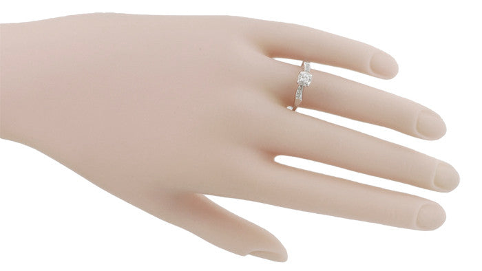 1960's Mid Century Modern Ribbons Vintage Diamond Enagement Ring in 14K White Gold - Item: R831 - Image: 4