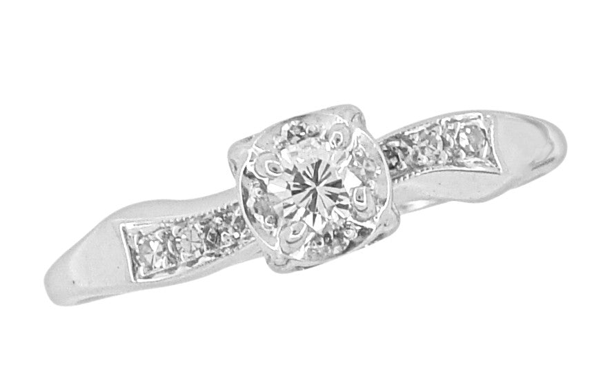 1960's Mid Century Modern Ribbons Vintage Diamond Enagement Ring in 14K White Gold - Item: R831 - Image: 2