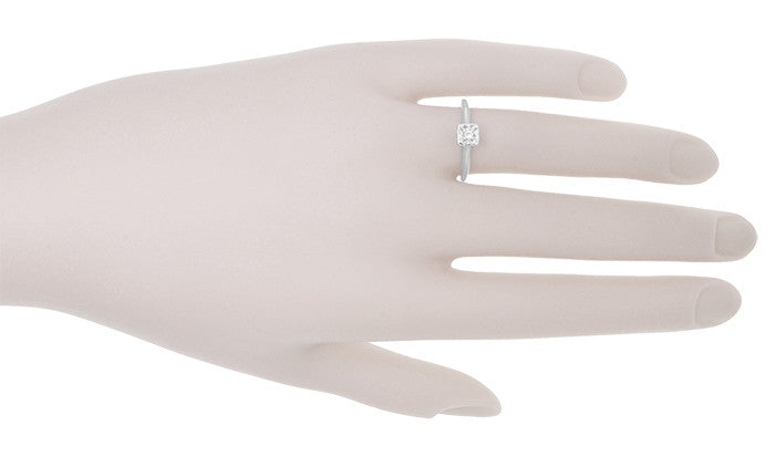 Breana Vintage Heirloom Square Illusion Diamond Engagement Ring in 14 Karat White Gold - Item: R833 - Image: 4