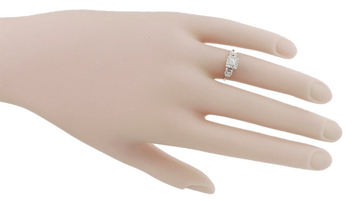 Carlotta 1940's Mid Century Retro Modern Vintage Diamond Engagement Ring in 14 Karat White Gold - Item: R834 - Image: 3