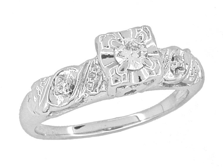 Kiley 1940's Retro Modern Vintage Diamond Engagement Ring in 14 Karat White Gold