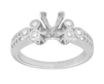 Art Deco Fleur De Lis Princess Cut 1 Carat Diamond Engagement Ring Setting in 14 Karat White Gold - Item: R8411 - Image: 3