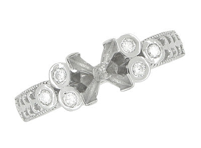 Art Deco Fleur De Lis Princess Cut 1 Carat Diamond Engagement Ring Setting in 14 Karat White Gold - Item: R8411 - Image: 5