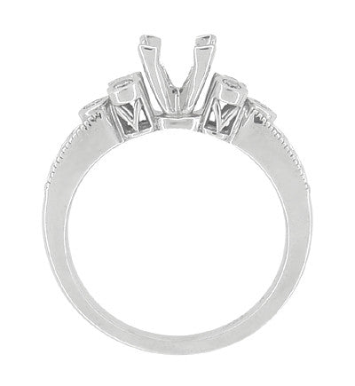 Art Deco Fleur De Lis Princess Cut 1 Carat Diamond Engagement Ring Setting in 14 Karat White Gold - Item: R8411 - Image: 7