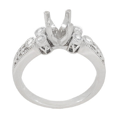 Vintage Engraved Fleur De Lis Design Engagement Ring Mounting for a 1 Carat Diamond in 14 Karat White Gold - Item: R8411R - Image: 4