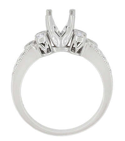 Vintage Engraved Fleur De Lis Design Engagement Ring Mounting for a 1 Carat Diamond in 14 Karat White Gold - Item: R8411R - Image: 5