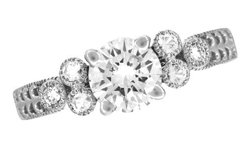 Vintage Engraved Fleur De Lis Design Engagement Ring Mounting for a 1 Carat Diamond in 14 Karat White Gold - Item: R8411R - Image: 6