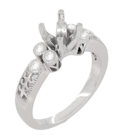 Vintage Engraved Fleur De Lis Design Engagement Ring Mounting for a 1 Carat Diamond in 14 Karat White Gold - Item: R8411R - Image: 2