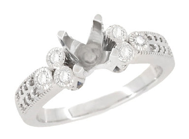 Art Deco 3/4 Carat Diamond Engraved Fleur De Lis Engagement Ring Mounting in 14 Karat White Gold - alternate view