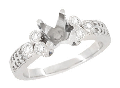 Art Deco 3/4 Carat Diamond Engraved Fleur De Lis Engagement Ring Mounting in 14 Karat White Gold - Item: R841R - Image: 2