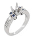 Antique Style 2 Carat Diamond and Side Sapphire Heirloom Engraved Fleur De Lis Engagement Ring Mounting in 14 Karat White Gold