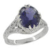Edwardian Filigree Oval Violet Iolite Ring in 14 Karat White Gold