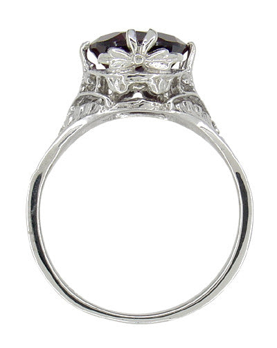 Edwardian Filigree Leaves Oval Rubellite Tourmaline Ring in 14 Karat White Gold - Item: R843RT - Image: 4