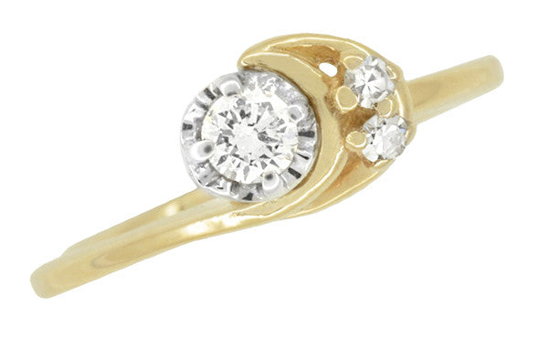 1960's Moon and Stars Bypass Vintage Diamond Engagement Ring in 14 Karat Yellow Gold - Item: R845 - Image: 4