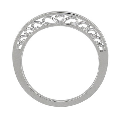 Filigree Curved Scroll Heart Wedding Ring in 14K White Gold