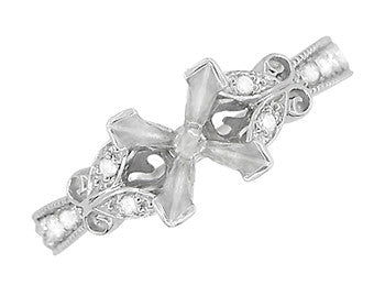 Twin Butterflies Art Deco Filigree 3/4 Carat Princess Cut Diamond Engagement Ring Setting in 14 Karat White Gold - Item: R850PRW75 - Image: 3