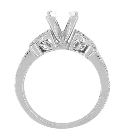 Twin Butterflies Art Deco Filigree 3/4 Carat Princess Cut Diamond Engagement Ring Setting in 14 Karat White Gold - Item: R850PRW75 - Image: 5