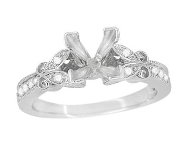Twin Butterflies Art Deco Filigree 3/4 Carat Princess Cut Diamond Engagement Ring Setting in 14 Karat White Gold - alternate view