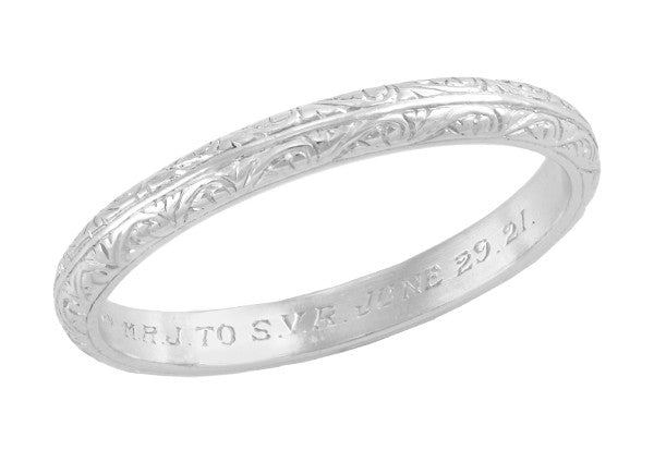 Kohn Antique Platinum Wedding Ring with Hand Engraved Scroll Pattern - Size 8.25 - R854