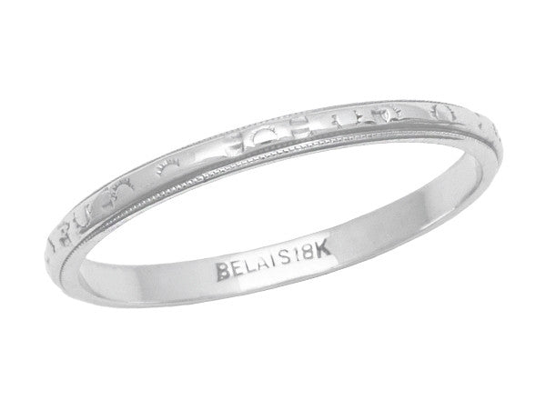 1930s Art Deco Belais Vintage Floral Wedding Band in 18K White