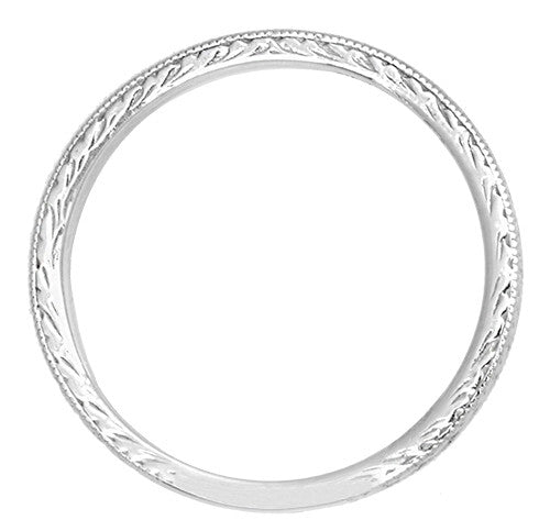 Art Deco Diamond Engraved Wheat Wedding Band in 14 or 18 Karat White Gold - Item: R858W14D-LC - Image: 2