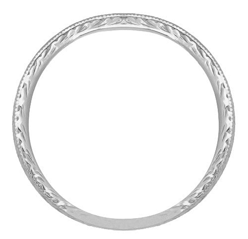 Art Deco Engraved Wheat Vintage Style Wedding Band in Platinum - Item: R858PND - Image: 2
