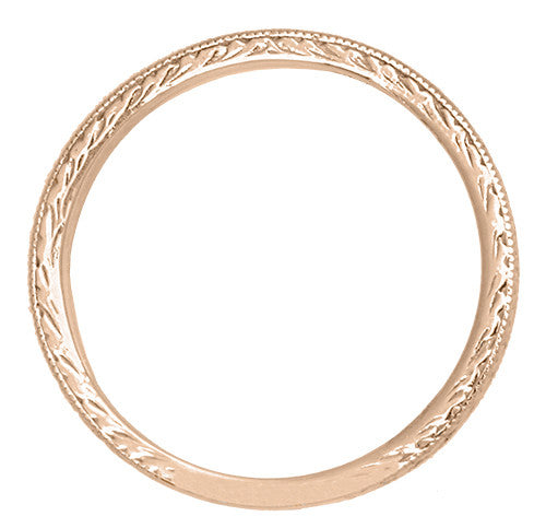 Art Deco Vintage Engraved Wheat Diamond Wedding Band in 14K Rose Gold ( Pink Gold ) - Item: R858RD-LC - Image: 2