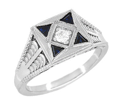 Sterling Silver Natural Blue Sapphire & Diamond Ring - Indian Sapphire, Size 7, Anniversary Or Engagement Style