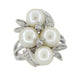 Vintage Pearl and Diamond Retro Moderne Cluster Cocktail Ring in 14 Karat White Gold