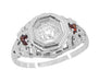 Edwardian Filigree Garnet and Diamond Vintage Engagement Ring in 18 Karat White Gold