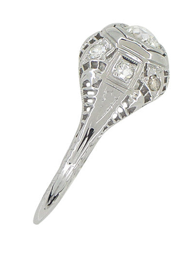 Art Deco Antique Diamond Filigree Engagement Ring in 18 Karat White Gold - Item: R866 - Image: 2