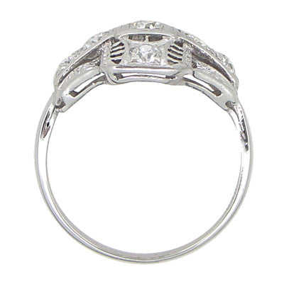 Platinum Art Deco Filigree Cross Diamond Antique Engagement Ring - Item: R867 - Image: 3