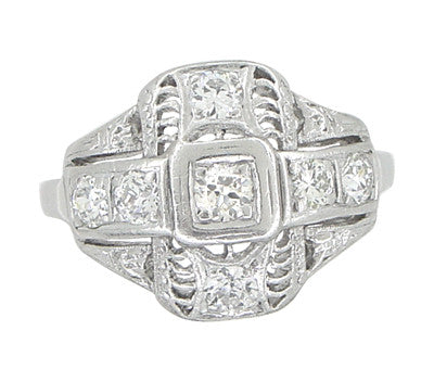 Platinum Art Deco Filigree Cross Diamond Antique Engagement Ring - Item: R867 - Image: 2