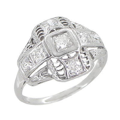 Platinum Art Deco Filigree Cross Diamond Antique Engagement Ring