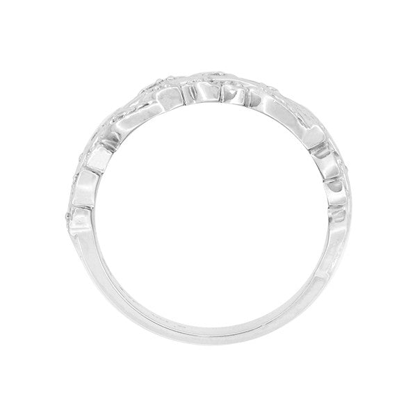 Mid Century Modern Leaf Spray Sculptural Diamonds Wide Wedding Ring in 14 Karat White Gold - Item: R873W - Image: 2