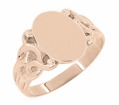 Art Nouveau Scrolling Vines Oval Signet Ring in 14 Karat Rose ( Pink ) Gold - Item: R878R - Image: 3