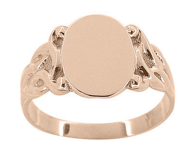 Art Nouveau Scrolling Vines Oval Signet Ring in 14 Karat Rose ( Pink ) Gold - Item: R878R - Image: 2