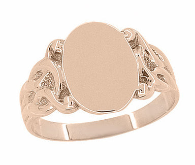 Art Nouveau Scrolling Vines Oval Signet Ring in 14 Karat Rose ( Pink ) Gold