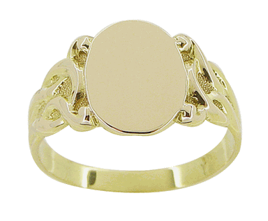 Art Nouveau Sculptured Vines Oval Signet Ring in 14 Karat Yellow Gold - alternate view