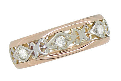 Buckland Filigree Diamond Antique Wedding Ring in 14 Rose ( Pink ) and White Gold - Size 6 1/2 - Item: R879 - Image: 2