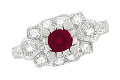 East to West Antique Ruby Engagement Ring with Diamonds