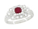 Ruby and Diamond Art Deco 18 Karat White Gold Shield Engagement Ring