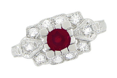 1920's Vintage Inspired Ruby and Diamond Art Deco Platinum Engagement Ring - alternate view