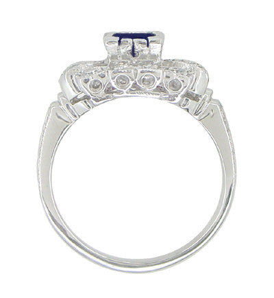 1920's Vintage Style Sapphire and Diamond Art Deco Platinum Shield Engagement Ring - Item: R880PS - Image: 4