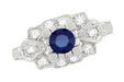 1920's Vintage Style Sapphire and Diamond Art Deco Platinum Shield Engagement Ring